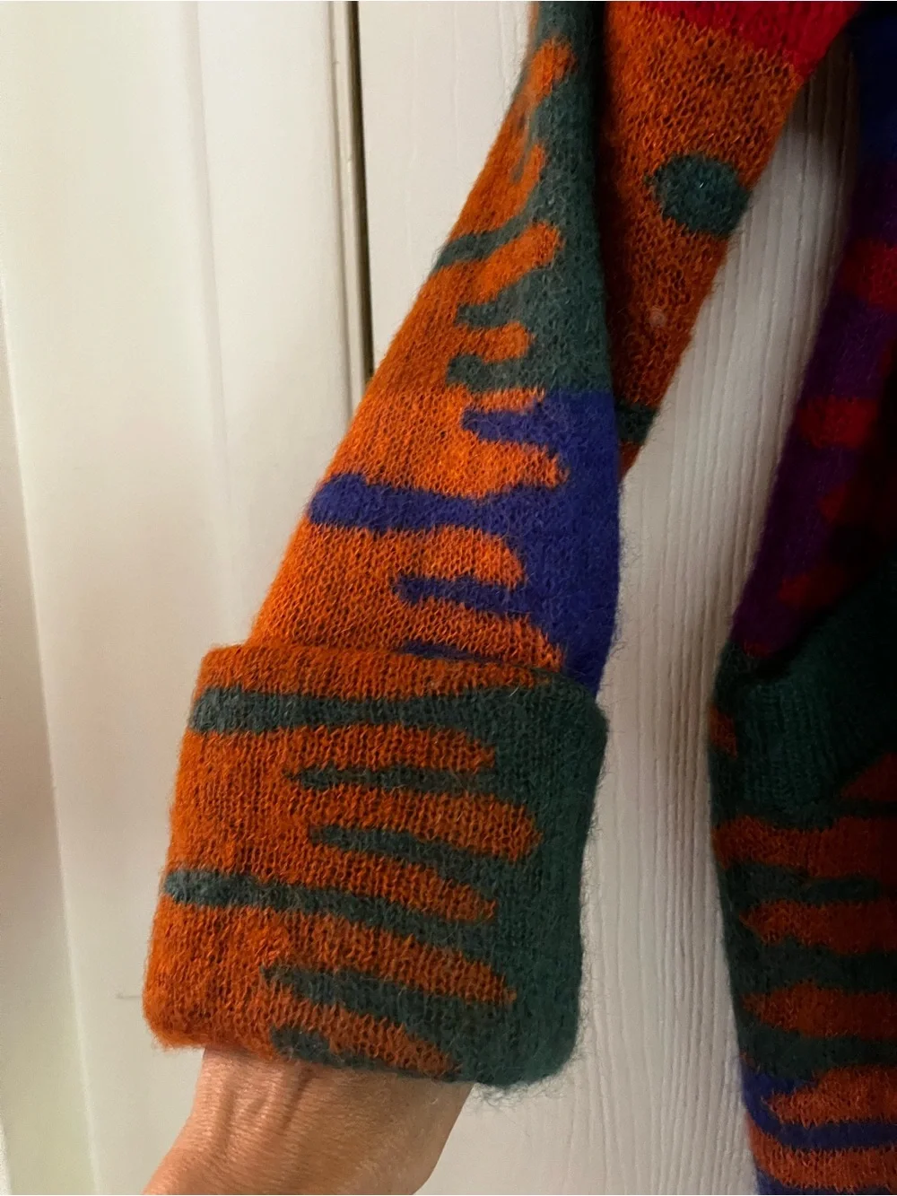 VTG 90s Southwest Boho Mohair Fuzzy Artsy Festival Wool Oversized Blanket Coat M